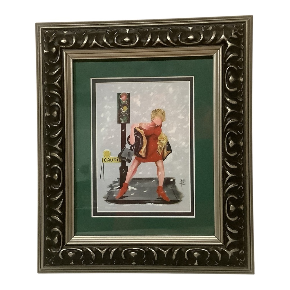 Annie Lee Year 2000 Framed Art “Red Alert Power Surge” Frame Size 13.5” x 11.5”